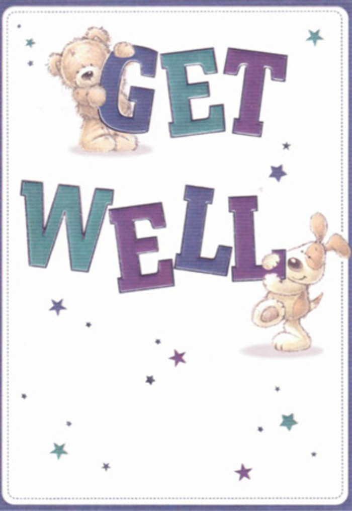 This whimsically illustrated get well card celebrates encouragement and care-its gentle spirit shaped by the peaceful character of Surbiton. A charming bear and an eager puppy, their forms rendered in delicate, tactile lines, sit proudly among bold, shadowed 'Get Well' letters alive with tones of purple and aqua. Around them, starry bursts and subtle dots flutter like good wishes floating over the tree-lined streets of Surbiton. The bear's soft fluff and the puppy's silky, floppy ears are depicted with a realism that nearly invites a caress, recalling the textural richness of a freshly gathered arrangement from a local Surbiton florist. The generous composition and airy white background create a sense of clarity and lightness-a visual balm for anyone in need. Imagine pairing this card with a bouquet delivered locally; together, they embody a message of resilience, tenderness, and genuine support, much like a thoughtful gesture offered by a neighbour in our welcoming riverside community.