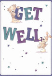 Channelling Surbiton's friendly charm, this get well card features two delightful illustrated companions-a teddy bear and a lively puppy-balancing and holding aloft the exuberant, colourful letters that spell 'Get Well.' The vibrant indigos and teals of the text stand out against a creamy white backdrop, much like the springtime blooms found in gardens along St. Andrew's Square. Twinkling stars in shades of blue and purple dance across the scene, infusing it with a playful, hopeful spirit that radiates warmth and encouragement. Every detail-from the soft, touchable fur of the bear to the puppy's floppy ears-conveys a sense of real comfort, as though the illustration itself is offering a warm embrace. This card is more than a message; like a bouquet sent from Flower Delivery Surbiton, it's a tangible gesture of kindness, perfect for bringing comfort and a smile to someone's day in our vibrant local community.